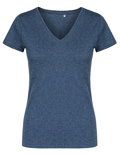 Women´s V-Neck T-Shirt zum Besticken und Bedrucken in der Farbe Heather Navy mit Ihren Logo, Schriftzug oder Motiv.