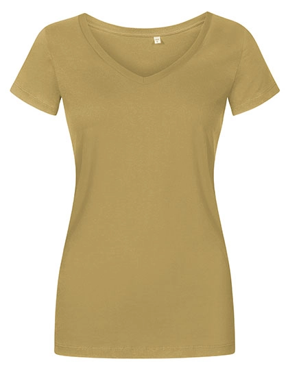 Women´s V-Neck T-Shirt zum Besticken und Bedrucken in der Farbe Olive mit Ihren Logo, Schriftzug oder Motiv.