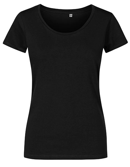 Women´s Deep Scoop T-Shirt zum Besticken und Bedrucken in der Farbe Black mit Ihren Logo, Schriftzug oder Motiv.