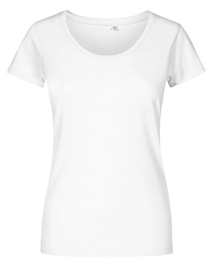 Women´s Deep Scoop T-Shirt zum Besticken und Bedrucken in der Farbe White mit Ihren Logo, Schriftzug oder Motiv.