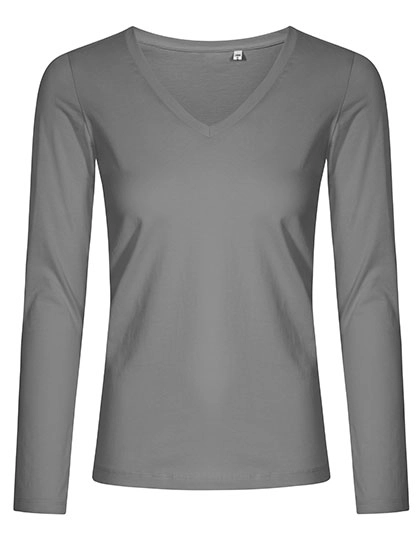 Women´s V-Neck T-Shirt Long Sleeve zum Besticken und Bedrucken in der Farbe Steel Grey (Solid) mit Ihren Logo, Schriftzug oder Motiv.