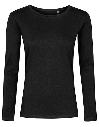 Women´s Roundneck T-Shirt Long Sleeve zum Besticken und Bedrucken in der Farbe Black mit Ihren Logo, Schriftzug oder Motiv.