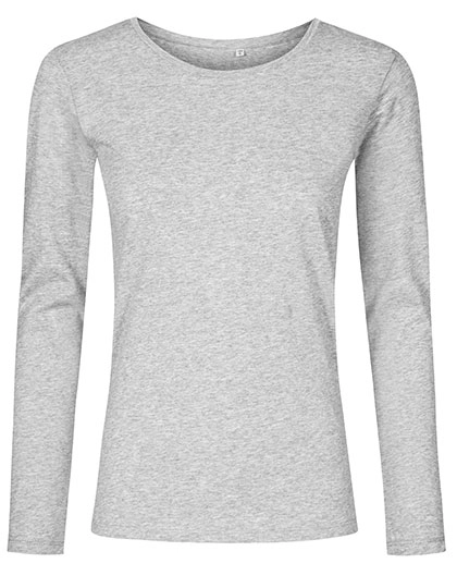 Women´s Roundneck T-Shirt Long Sleeve zum Besticken und Bedrucken in der Farbe Heather Grey mit Ihren Logo, Schriftzug oder Motiv.