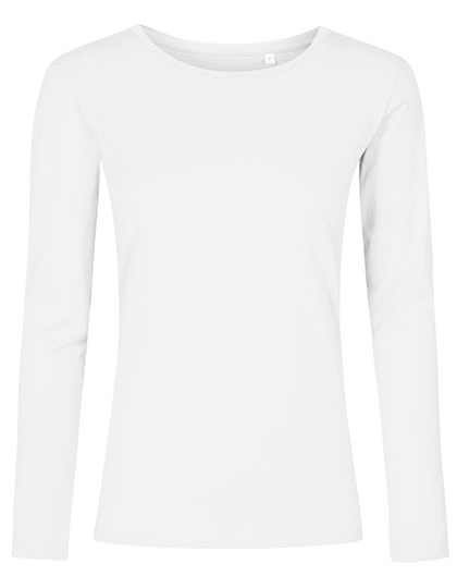 Women´s Roundneck T-Shirt Long Sleeve zum Besticken und Bedrucken in der Farbe White mit Ihren Logo, Schriftzug oder Motiv.
