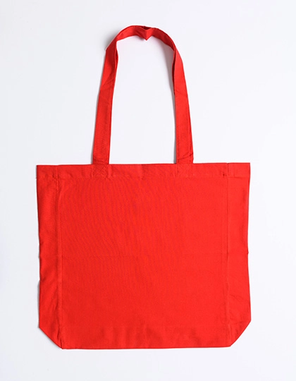Baumwolltasche mit Seitenfalte lange Henkel zum Besticken und Bedrucken in der Farbe Red (ca. Pantone 032U-HKS 13-14) mit Ihren Logo, Schriftzug oder Motiv.