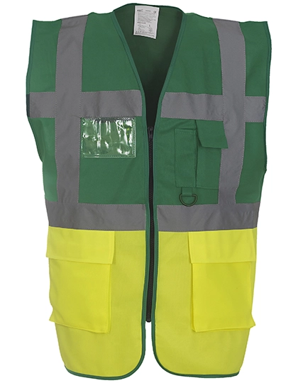 Multi-Functional Executive Waistcoat zum Besticken und Bedrucken in der Farbe Paramedic Green-Hi-Vis Yellow mit Ihren Logo, Schriftzug oder Motiv.