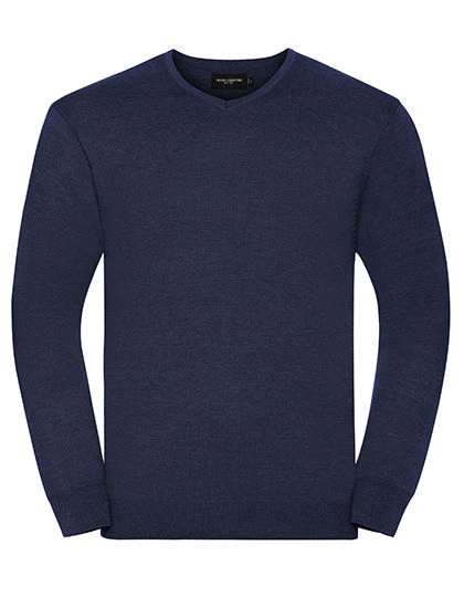 Men´s V-Neck Knitted Pullover zum Besticken und Bedrucken in der Farbe Denim Marl mit Ihren Logo, Schriftzug oder Motiv.