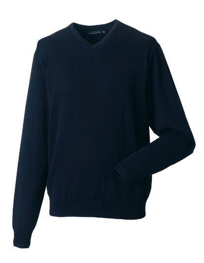 Men´s V-Neck Knitted Pullover zum Besticken und Bedrucken in der Farbe French Navy mit Ihren Logo, Schriftzug oder Motiv.