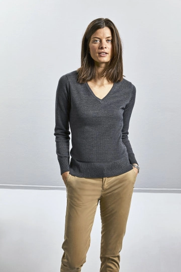 Ladies´ V-Neck Knitted Pullover zum Besticken und Bedrucken mit Ihren Logo, Schriftzug oder Motiv.