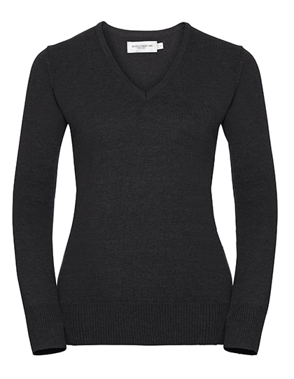 Ladies´ V-Neck Knitted Pullover zum Besticken und Bedrucken in der Farbe Charcoal Marl mit Ihren Logo, Schriftzug oder Motiv.
