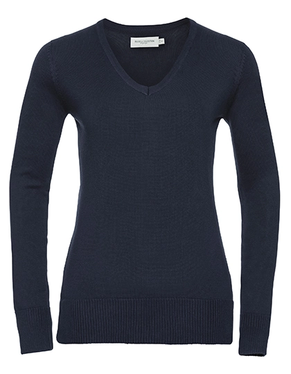 Ladies´ V-Neck Knitted Pullover zum Besticken und Bedrucken in der Farbe French Navy mit Ihren Logo, Schriftzug oder Motiv.
