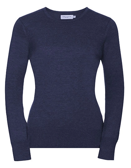 Ladies´ Crew Neck Knitted Pullover zum Besticken und Bedrucken in der Farbe Denim Marl mit Ihren Logo, Schriftzug oder Motiv.