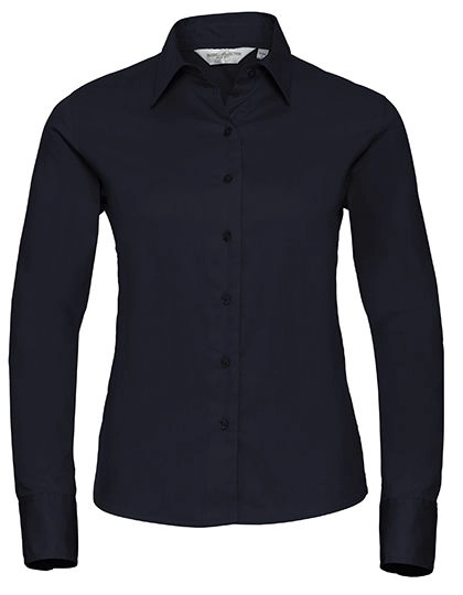 Ladies´ Long Sleeve Classic Twill Shirt zum Besticken und Bedrucken in der Farbe French Navy mit Ihren Logo, Schriftzug oder Motiv.