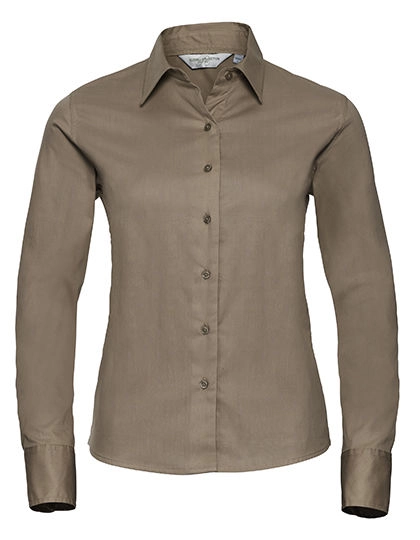 Ladies´ Long Sleeve Classic Twill Shirt zum Besticken und Bedrucken in der Farbe Khaki mit Ihren Logo, Schriftzug oder Motiv.