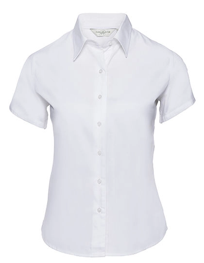 Ladies´ Short Sleeve Classic Twill Shirt zum Besticken und Bedrucken in der Farbe White mit Ihren Logo, Schriftzug oder Motiv.