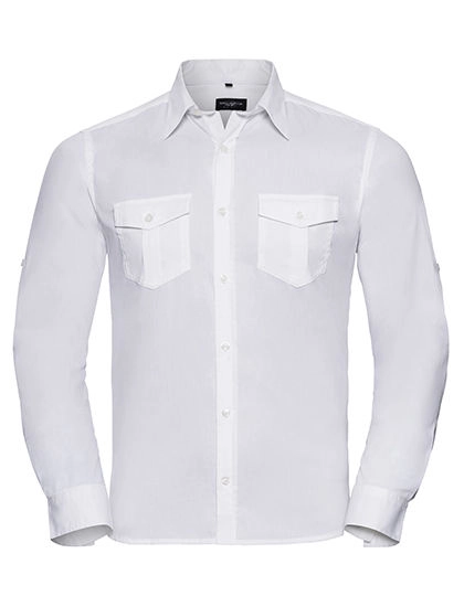 Men´s Roll Long Sleeve Fitted Twill Shirt zum Besticken und Bedrucken in der Farbe White mit Ihren Logo, Schriftzug oder Motiv.