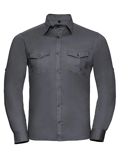 Men´s Roll Long Sleeve Fitted Twill Shirt zum Besticken und Bedrucken in der Farbe Zinc mit Ihren Logo, Schriftzug oder Motiv.