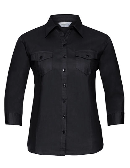 Ladies´ Roll 3/4 Sleeve Fitted Twill Shirt zum Besticken und Bedrucken in der Farbe Black mit Ihren Logo, Schriftzug oder Motiv.