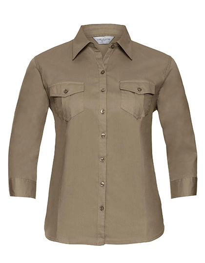 Ladies´ Roll 3/4 Sleeve Fitted Twill Shirt zum Besticken und Bedrucken in der Farbe Khaki mit Ihren Logo, Schriftzug oder Motiv.