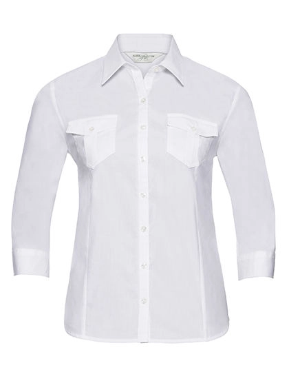 Ladies´ Roll 3/4 Sleeve Fitted Twill Shirt zum Besticken und Bedrucken in der Farbe White mit Ihren Logo, Schriftzug oder Motiv.