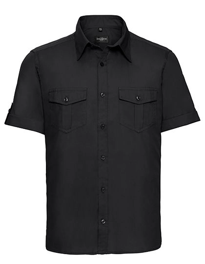 Men´s Roll Short Sleeve Fitted Twill Shirt zum Besticken und Bedrucken in der Farbe Black mit Ihren Logo, Schriftzug oder Motiv.