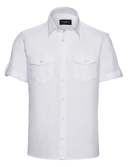 Men´s Roll Short Sleeve Fitted Twill Shirt zum Besticken und Bedrucken in der Farbe White mit Ihren Logo, Schriftzug oder Motiv.