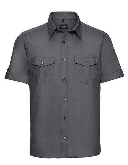 Men´s Roll Short Sleeve Fitted Twill Shirt zum Besticken und Bedrucken in der Farbe Zinc mit Ihren Logo, Schriftzug oder Motiv.