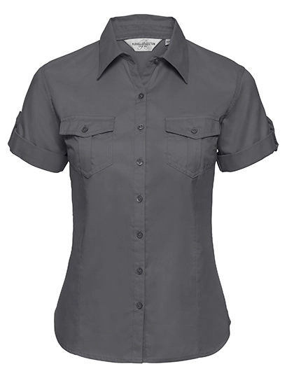 Ladies´ Roll Short Sleeve Fitted Twill Shirt zum Besticken und Bedrucken in der Farbe Zinc mit Ihren Logo, Schriftzug oder Motiv.