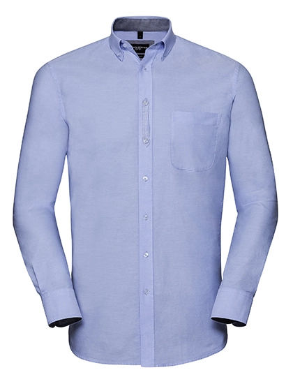 Men´s Long Sleeve Tailored Washed Oxford Shirt zum Besticken und Bedrucken in der Farbe Oxford Blue-Oxford Navy mit Ihren Logo, Schriftzug oder Motiv.