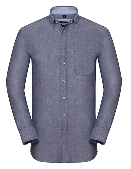 Men´s Long Sleeve Tailored Washed Oxford Shirt zum Besticken und Bedrucken in der Farbe Oxford Navy-Oxford Blue mit Ihren Logo, Schriftzug oder Motiv.