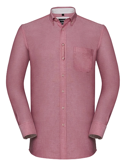 Men´s Long Sleeve Tailored Washed Oxford Shirt zum Besticken und Bedrucken in der Farbe Oxford Red-Cream mit Ihren Logo, Schriftzug oder Motiv.