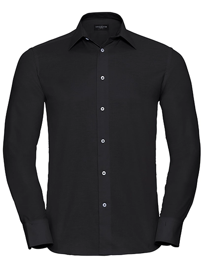 Men´s Long Sleeve Tailored Oxford Shirt zum Besticken und Bedrucken in der Farbe Black mit Ihren Logo, Schriftzug oder Motiv.