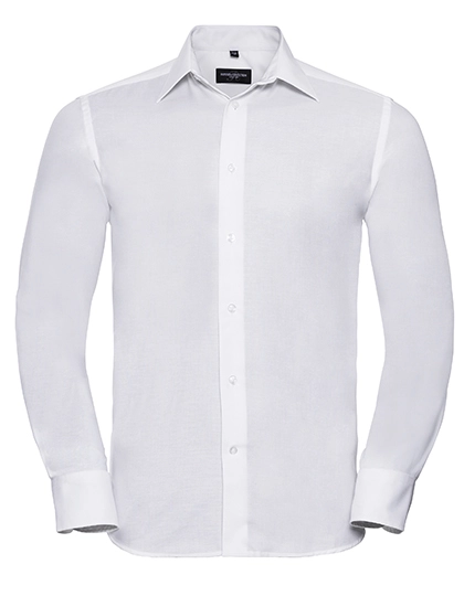 Men´s Long Sleeve Tailored Oxford Shirt zum Besticken und Bedrucken in der Farbe White mit Ihren Logo, Schriftzug oder Motiv.