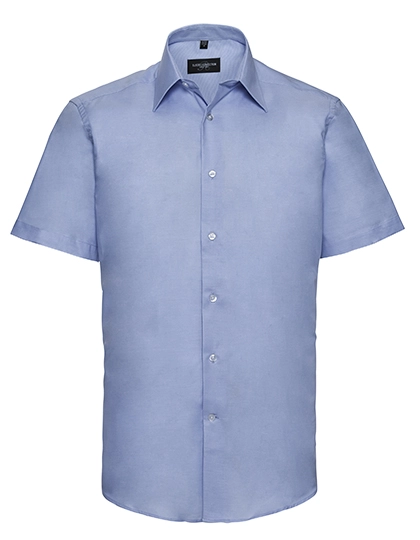 Men´s Short Sleeve Tailored Oxford Shirt zum Besticken und Bedrucken in der Farbe Oxford Blue mit Ihren Logo, Schriftzug oder Motiv.