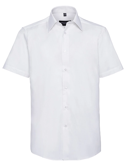 Men´s Short Sleeve Tailored Oxford Shirt zum Besticken und Bedrucken in der Farbe White mit Ihren Logo, Schriftzug oder Motiv.