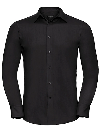 Men´s Long Sleeve Tailored Polycotton Poplin Shirt zum Besticken und Bedrucken in der Farbe Black mit Ihren Logo, Schriftzug oder Motiv.
