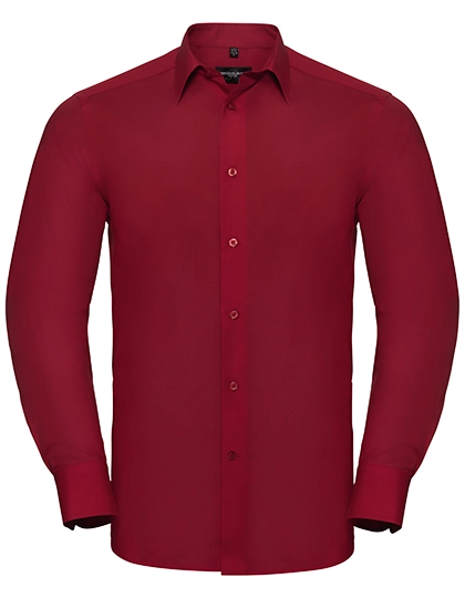 Men´s Long Sleeve Tailored Polycotton Poplin Shirt zum Besticken und Bedrucken in der Farbe Classic Red mit Ihren Logo, Schriftzug oder Motiv.