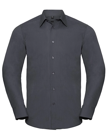 Men´s Long Sleeve Tailored Polycotton Poplin Shirt zum Besticken und Bedrucken in der Farbe Convoy Grey mit Ihren Logo, Schriftzug oder Motiv.
