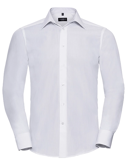 Men´s Long Sleeve Tailored Polycotton Poplin Shirt zum Besticken und Bedrucken in der Farbe White mit Ihren Logo, Schriftzug oder Motiv.