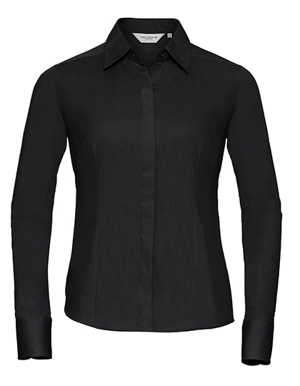 Ladies´ Long Sleeve Fitted Polycotton Poplin Shirt zum Besticken und Bedrucken in der Farbe Black mit Ihren Logo, Schriftzug oder Motiv.