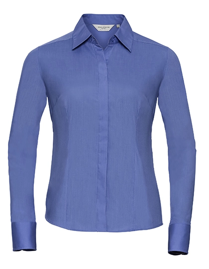 Ladies´ Long Sleeve Fitted Polycotton Poplin Shirt zum Besticken und Bedrucken in der Farbe Corporate Blue mit Ihren Logo, Schriftzug oder Motiv.