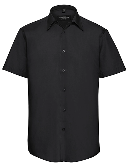 Men´s Short Sleeve Tailored Polycotton Poplin Shirt zum Besticken und Bedrucken in der Farbe Black mit Ihren Logo, Schriftzug oder Motiv.