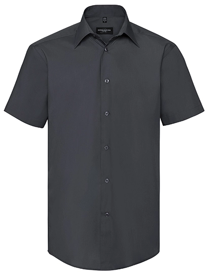 Men´s Short Sleeve Tailored Polycotton Poplin Shirt zum Besticken und Bedrucken in der Farbe Convoy Grey mit Ihren Logo, Schriftzug oder Motiv.