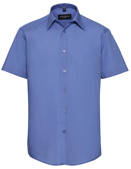 Men´s Short Sleeve Tailored Polycotton Poplin Shirt zum Besticken und Bedrucken in der Farbe Corporate Blue mit Ihren Logo, Schriftzug oder Motiv.