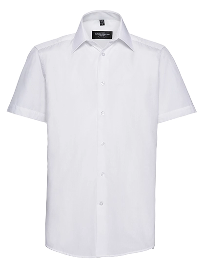 Men´s Short Sleeve Tailored Polycotton Poplin Shirt zum Besticken und Bedrucken in der Farbe White mit Ihren Logo, Schriftzug oder Motiv.