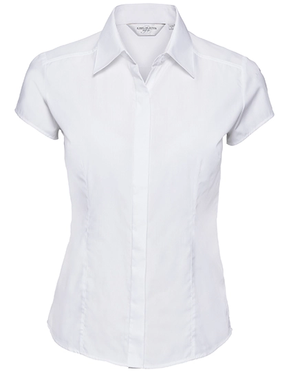 Ladies´ Cap Sleeve Fitted Polycotton Poplin Shirt zum Besticken und Bedrucken in der Farbe White mit Ihren Logo, Schriftzug oder Motiv.