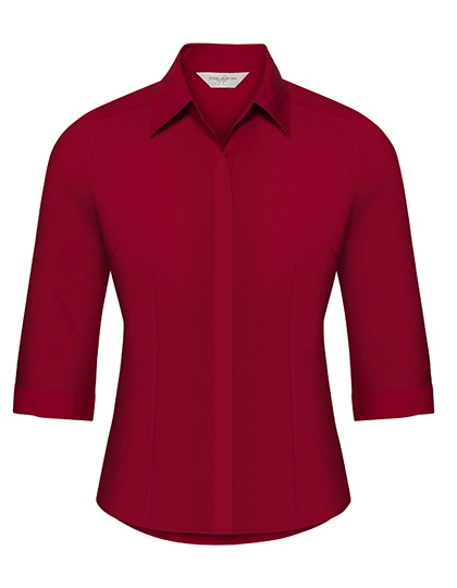 Ladies´ 3/4 Sleeve Fitted Polycotton Poplin Shirt zum Besticken und Bedrucken in der Farbe Classic Red mit Ihren Logo, Schriftzug oder Motiv.