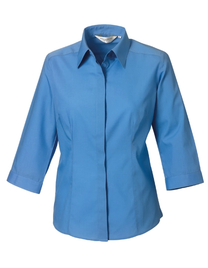 Ladies´ 3/4 Sleeve Fitted Polycotton Poplin Shirt zum Besticken und Bedrucken in der Farbe Corporate Blue mit Ihren Logo, Schriftzug oder Motiv.