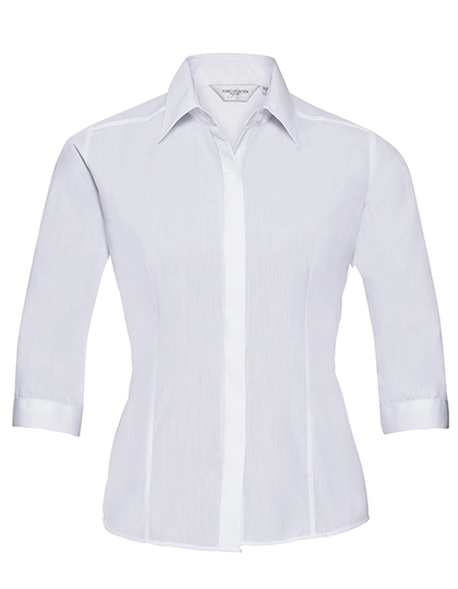 Ladies´ 3/4 Sleeve Fitted Polycotton Poplin Shirt zum Besticken und Bedrucken in der Farbe White mit Ihren Logo, Schriftzug oder Motiv.