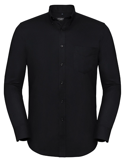 Men´s Long Sleeve Tailored Button-Down Oxford Shirt zum Besticken und Bedrucken in der Farbe Black mit Ihren Logo, Schriftzug oder Motiv.